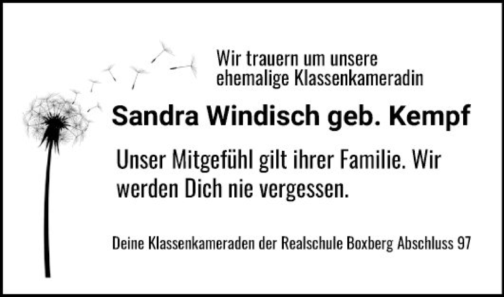  Traueranzeige für Sandra Windisch vom 09.04.2024 aus Fränkische Nachrichten
