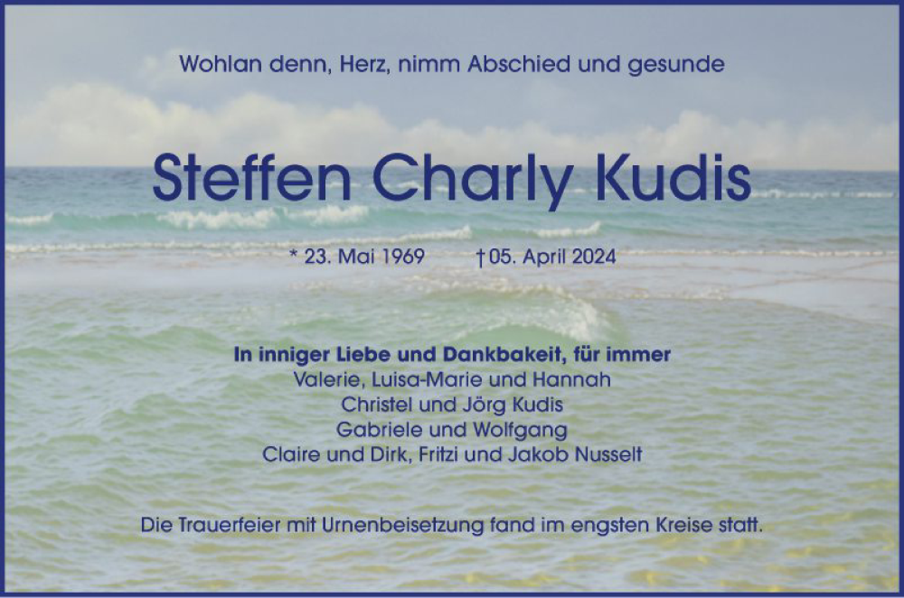  Traueranzeige für Steffen Charly Kudis vom 20.04.2024 aus Mannheimer Morgen