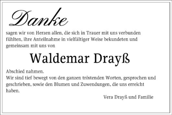 Traueranzeige von Waldemar Drayß von Bergsträßer Anzeiger