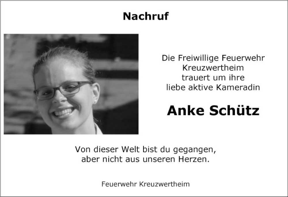  Traueranzeige für Anke Schütz vom 17.05.2024 aus Fränkische Nachrichten