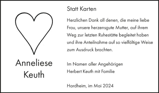 Traueranzeige von Anneliese Keuth von Fränkische Nachrichten