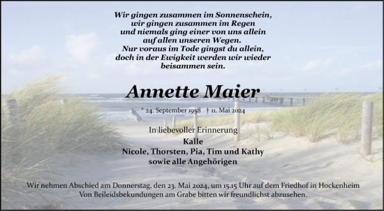 Traueranzeige von Annette Maier von Schwetzinger Zeitung