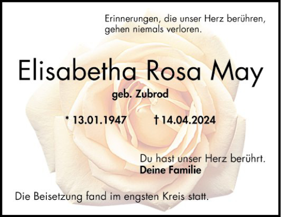 Traueranzeige von Elisabetha Rosa May von Bergsträßer Anzeiger