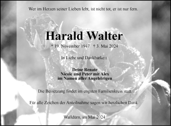 Traueranzeige von Harald Walter von Fränkische Nachrichten