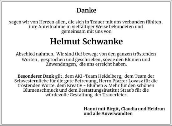 Traueranzeige von Helmut Schwanke von Schwetzinger Zeitung