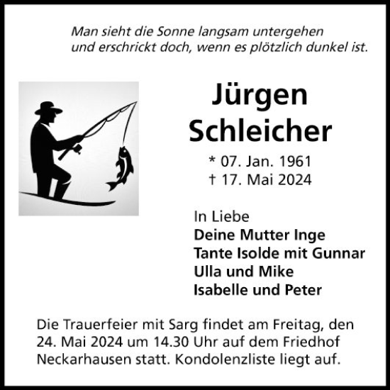 Traueranzeige von Jürgen Schleicher von Mannheimer Morgen