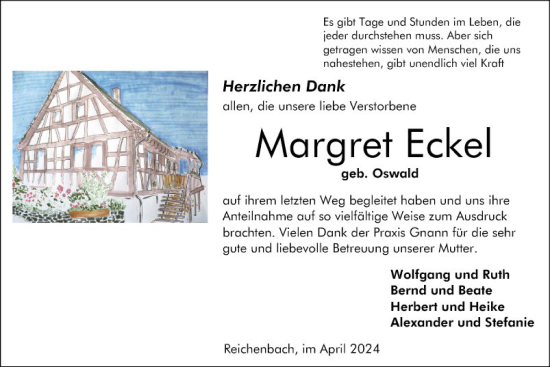 Traueranzeige von Margret Eckel von Bergsträßer Anzeiger