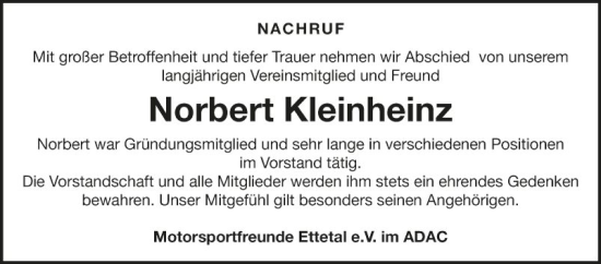 Traueranzeige von Norbert Kleinheinz von Fränkische Nachrichten