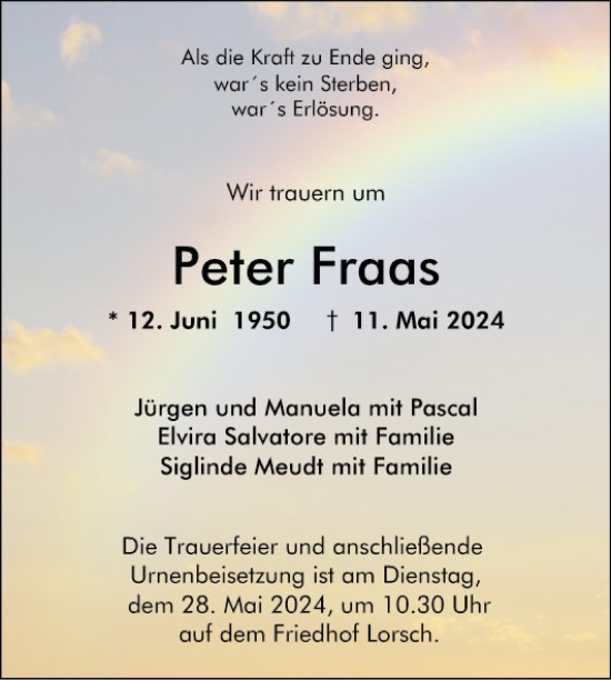 Traueranzeige von Peter Fraas von Bergsträßer Anzeiger