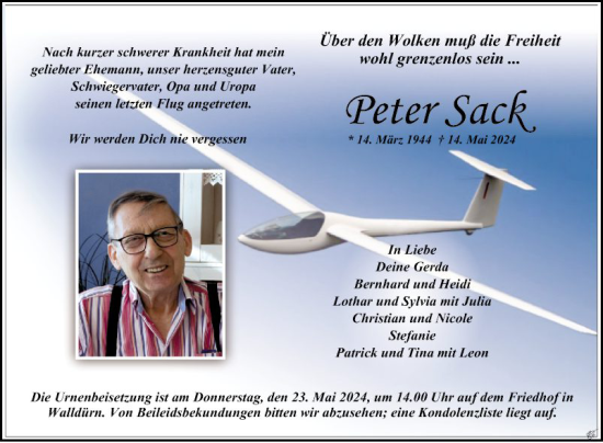 Traueranzeige von Peter Sack von Fränkische Nachrichten