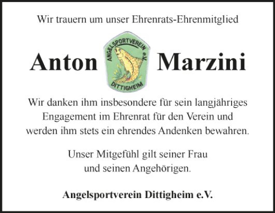 Traueranzeige von Anton Marzini von Fränkische Nachrichten