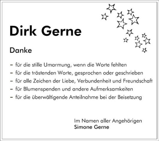 Traueranzeige von Dirk Gerne von Schwetzinger Zeitung