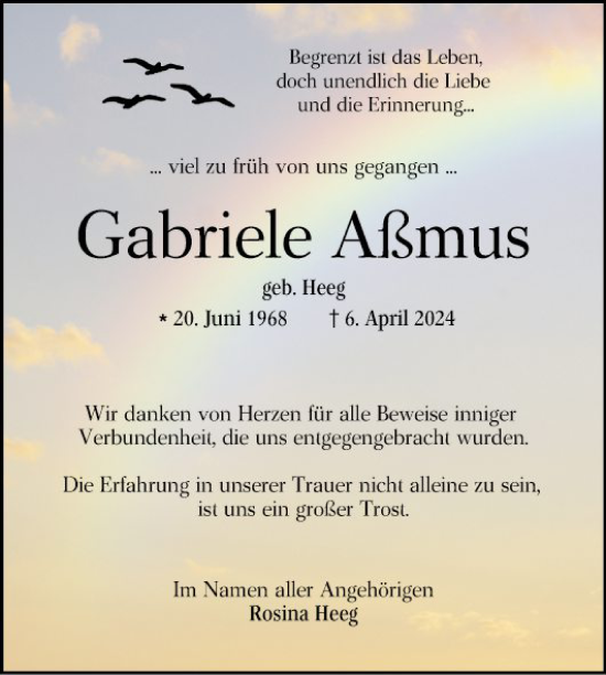 Traueranzeige von Gabriele Aßmus von Bergsträßer Anzeiger