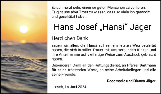 Traueranzeige von Hans Josef Jäger von Bergsträßer Anzeiger