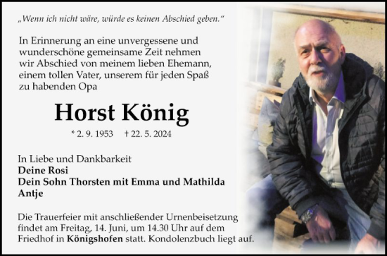 Traueranzeige von Horst König von Fränkische Nachrichten