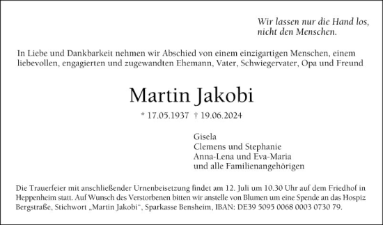 Traueranzeige von Martin Jakobi von Bergsträßer Anzeiger