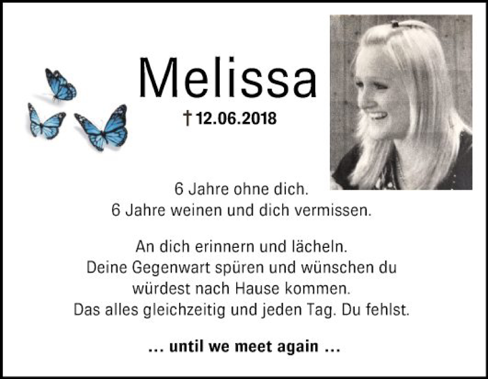  Traueranzeige für Melissa Diehl vom 12.06.2024 aus Bergsträßer Anzeiger