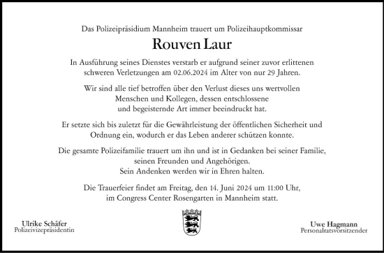 Traueranzeige von Rouven Laur von Mannheimer Morgen