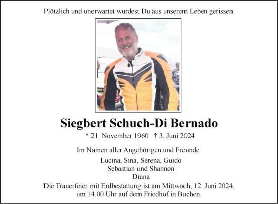 Traueranzeige von Siegbert Schuch-Di Bernado von Fränkische Nachrichten