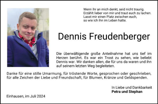 Traueranzeige von Dennis Freudenberger von Bergsträßer Anzeiger