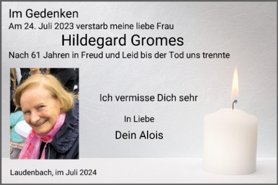 Traueranzeige von Hildegard Gromes von Fränkische Nachrichten