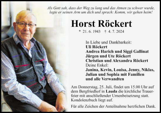 Traueranzeige von Horst Röckert von Fränkische Nachrichten