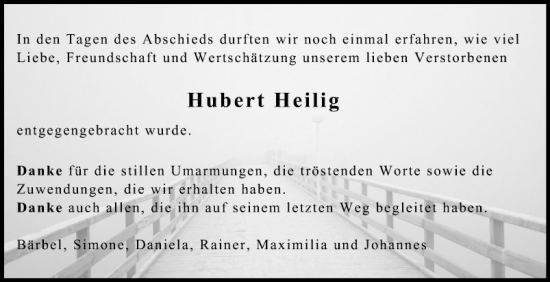 Traueranzeige von Hubert Heilig von Fränkische Nachrichten