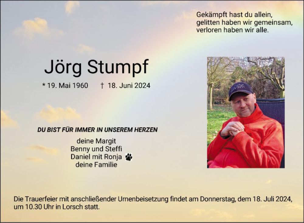  Traueranzeige für Jörg Stumpf vom 17.07.2024 aus Bergsträßer Anzeiger