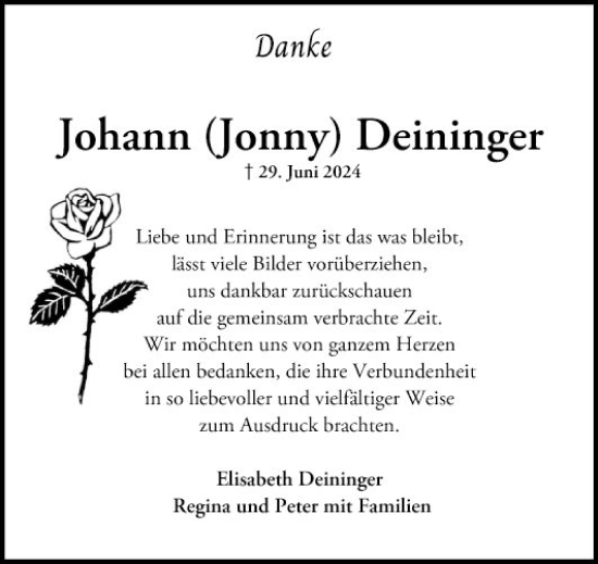 Traueranzeige von Johann  Deininger von Schwetzinger Zeitung