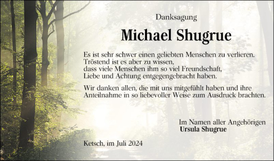 Traueranzeige von Michael Shugrue von Schwetzinger Zeitung