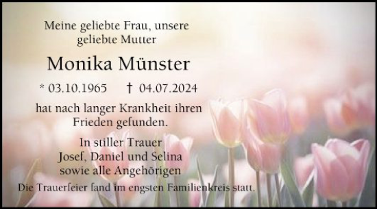 Traueranzeige von Monika Münster von Bergsträßer Anzeiger
