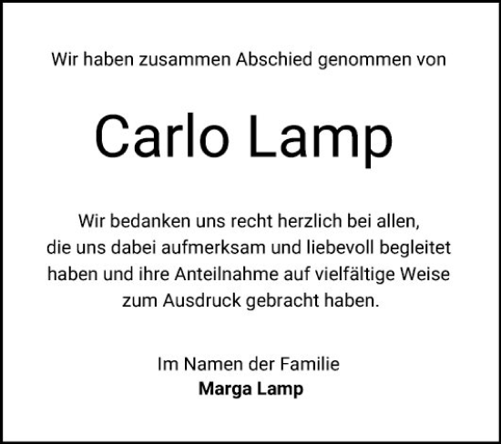 Traueranzeige von Carlo Lamp von Bergsträßer Anzeiger