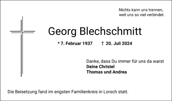 Traueranzeige von Georg Blechschmitt von Bergsträßer Anzeiger