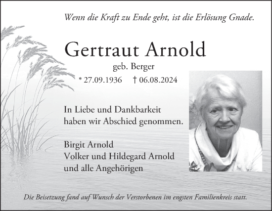 Traueranzeige von Gertraut Arnold von Mannheimer Morgen