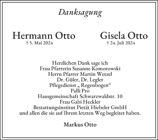 Traueranzeige von Gisela Otto von Mannheimer Morgen