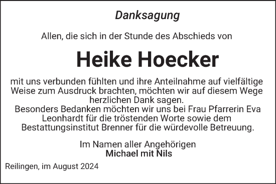 Traueranzeige von Heike Hoecker von Schwetzinger Zeitung