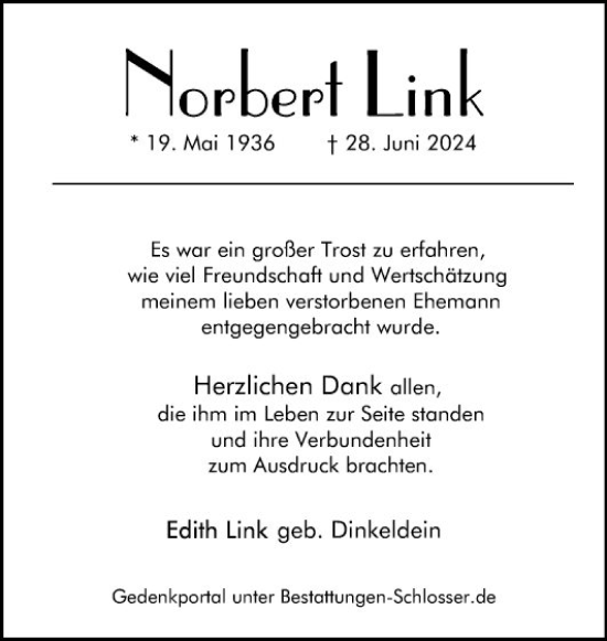 Traueranzeige von Norbert Link von Mannheimer Morgen