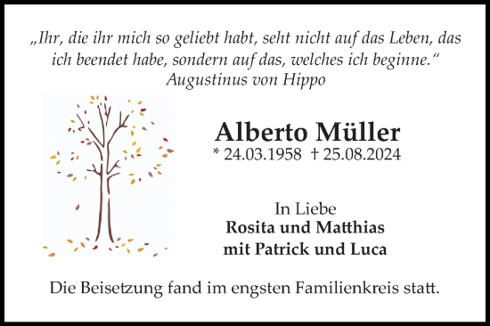 Traueranzeige von Alberto Müller von Mannheimer Morgen