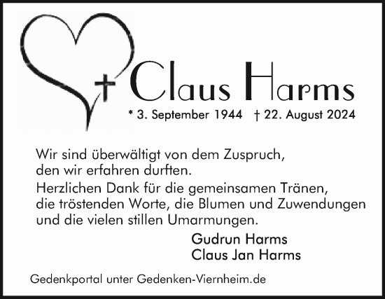 Traueranzeige von Claus Harms von Mannheimer Morgen