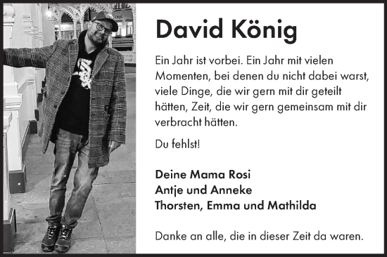 Traueranzeige von David König von Fränkische Nachrichten