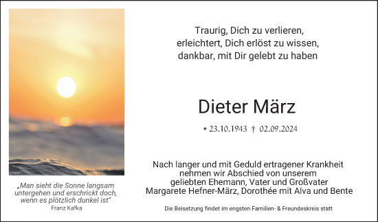 Traueranzeige von Dieter März von Mannheimer Morgen