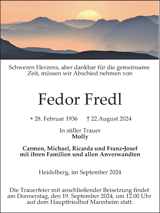 Traueranzeige von Fedor Fredl von Mannheimer Morgen