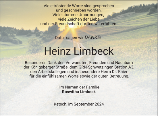 Traueranzeige von Heinz Limbeck von Schwetzinger Zeitung