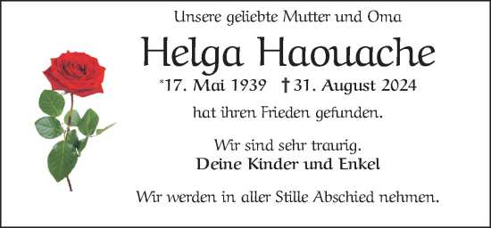 Traueranzeige von Helga Haouache von Mannheimer Morgen