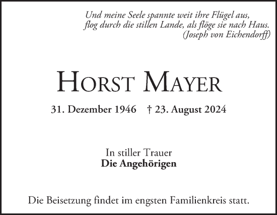 Traueranzeige von Horst Mayer von Mannheimer Morgen