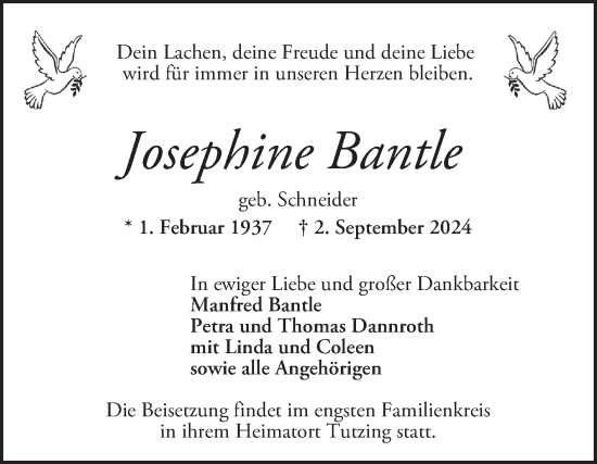 Traueranzeige von Josephine Bantle von Mannheimer Morgen