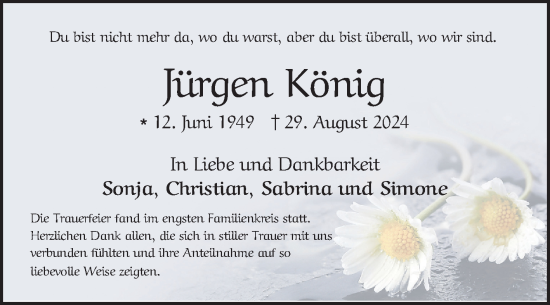 Traueranzeige von Jürgen König von Mannheimer Morgen