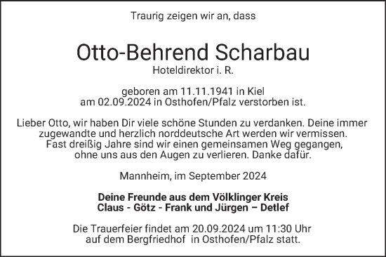 Traueranzeige von Otto-Behrend Scharbau von Mannheimer Morgen