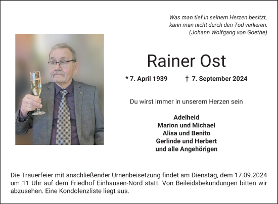 Traueranzeige von Rainer Ost von Bergsträßer Anzeiger