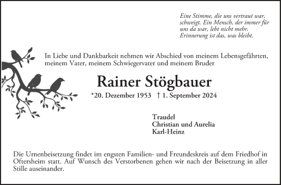 Traueranzeige von Rainer Stögbauer von Schwetzinger Zeitung